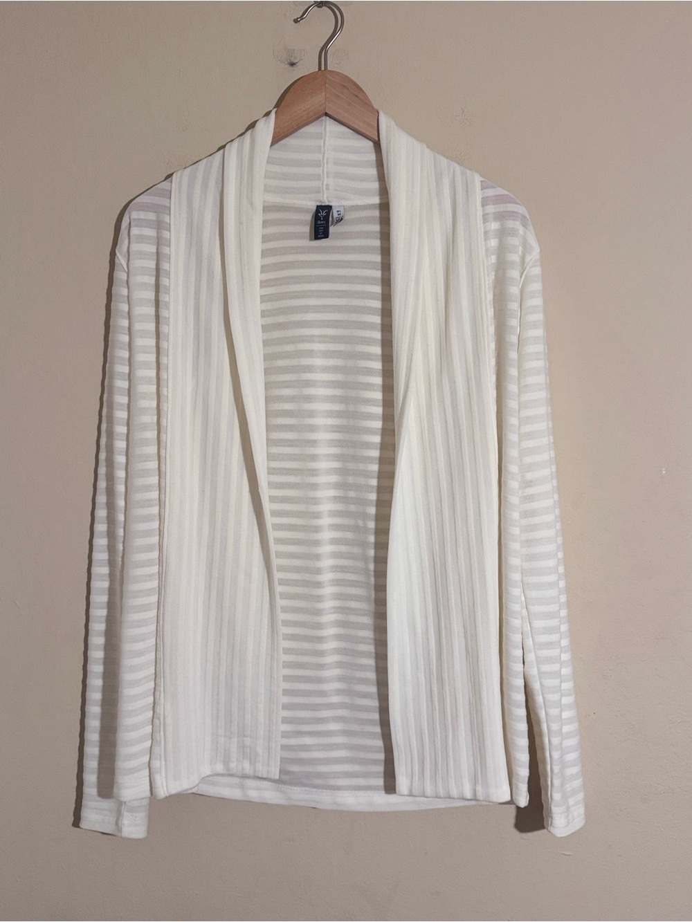 Ibex Merino Wool Blend Cream Open-Front Ribbed Cardigan Sweater Size M